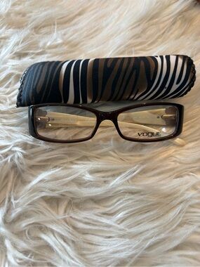 Vogue Brown Rectangular Eyeglasses with Zebra Soft Case New without tags